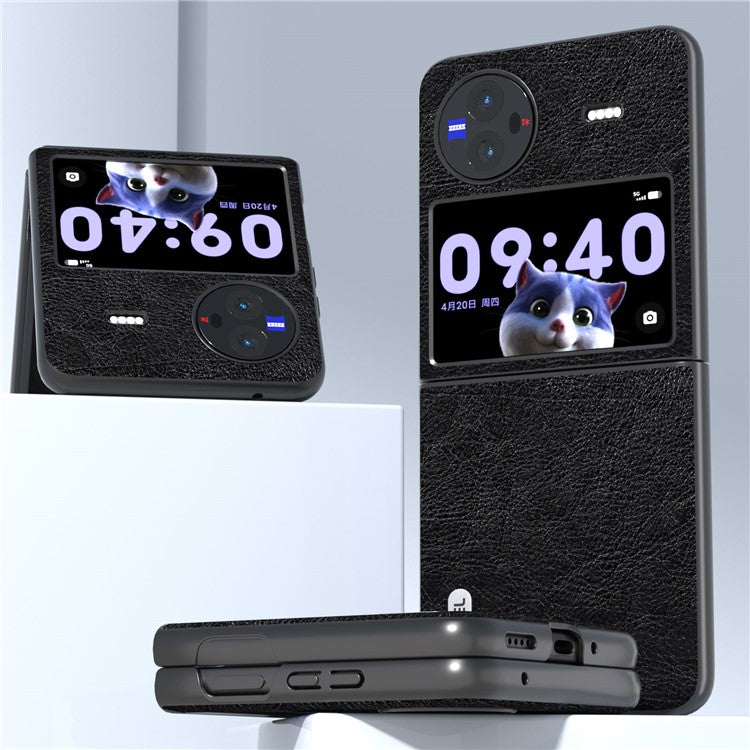ABEEL For vivo X Flip Vintage PU Leather Coated PC Phone Case Litchi Texture Anti-Scratch Folding Cover - Black