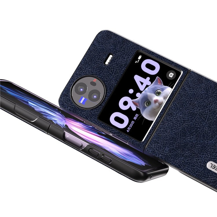 ABEEL For vivo X Flip Vintage PU Leather Coated PC Phone Case Litchi Texture Anti-Scratch Folding Cover - Blue