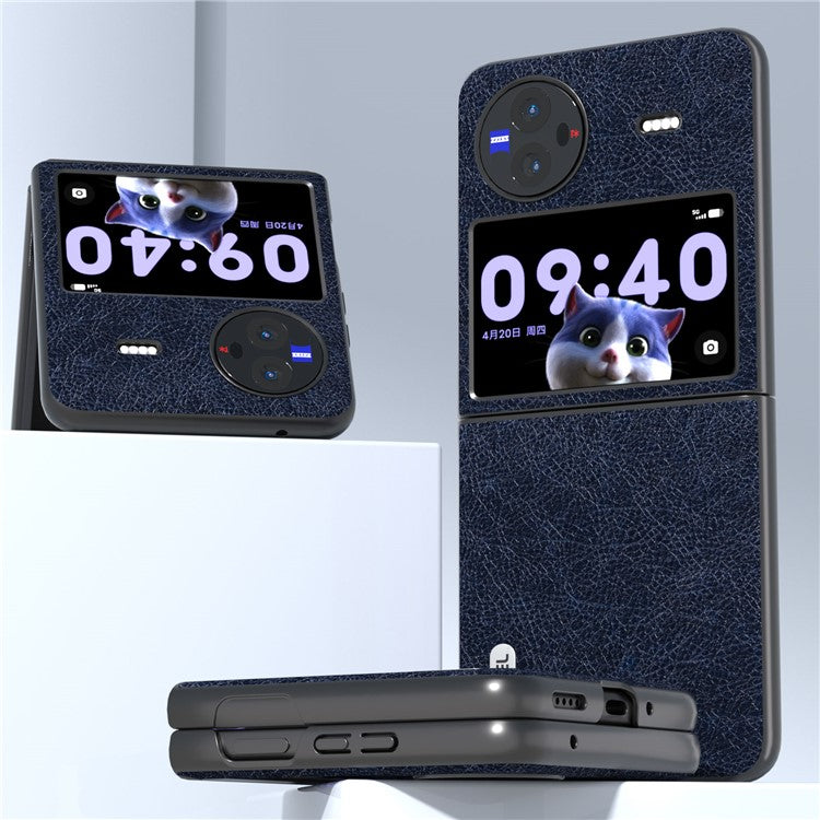 ABEEL For vivo X Flip Vintage PU Leather Coated PC Phone Case Litchi Texture Anti-Scratch Folding Cover - Blue
