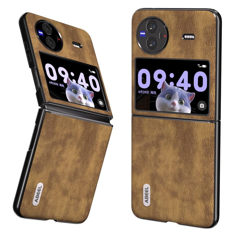 ABEEL For vivo X Flip Vintage PU Leather Coated PC Phone Case Litchi Texture Anti-Scratch Folding Cover - Brown