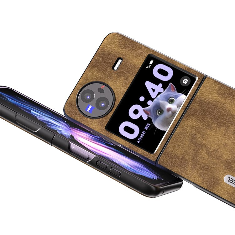 ABEEL For vivo X Flip Vintage PU Leather Coated PC Phone Case Litchi Texture Anti-Scratch Folding Cover - Brown