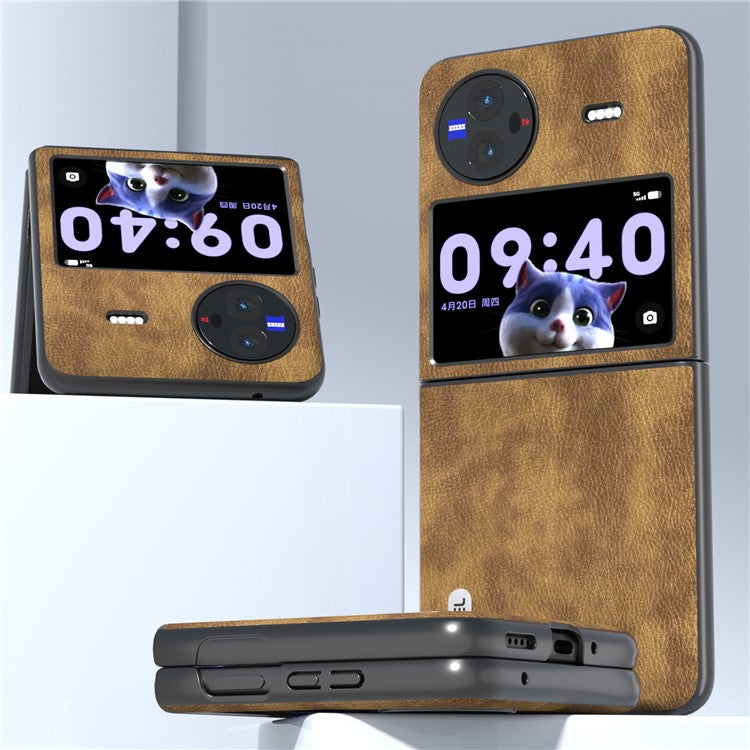ABEEL For vivo X Flip Vintage PU Leather Coated PC Phone Case Litchi Texture Anti-Scratch Folding Cover - Brown