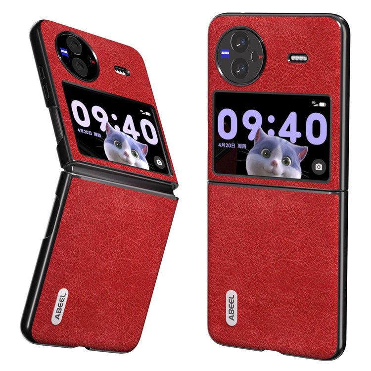 ABEEL For vivo X Flip Vintage PU Leather Coated PC Phone Case Litchi Texture Anti-Scratch Folding Cover - Red