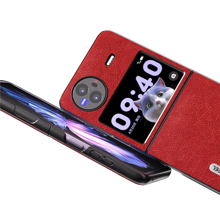 ABEEL For vivo X Flip Vintage PU Leather Coated PC Phone Case Litchi Texture Anti-Scratch Folding Cover - Red