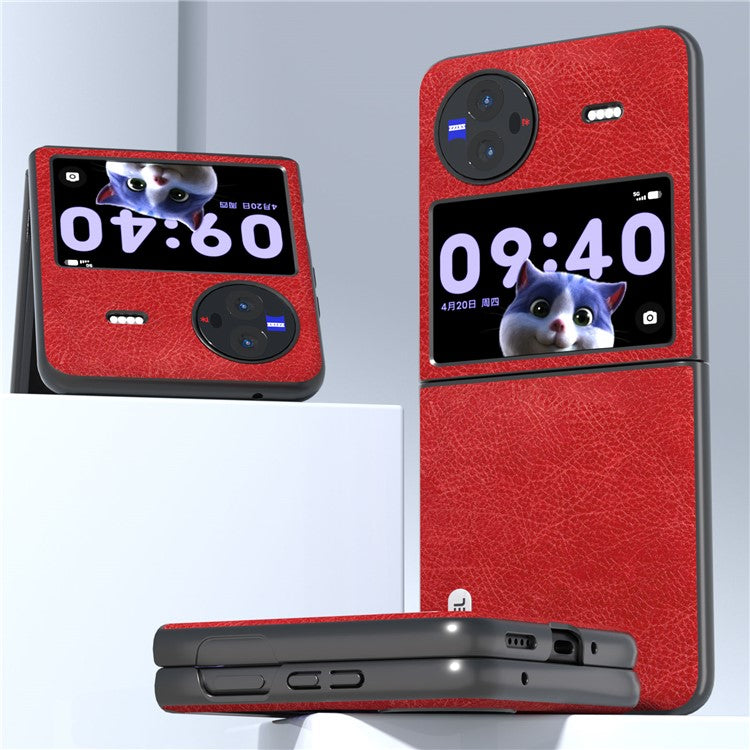 ABEEL For vivo X Flip Vintage PU Leather Coated PC Phone Case Litchi Texture Anti-Scratch Folding Cover - Red