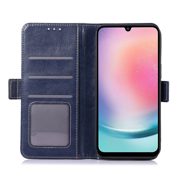 ABEEL For Samsung Galaxy A34 5G Wallet Leather Case Crazy Horse Texture Phone Stand Cover - Blue