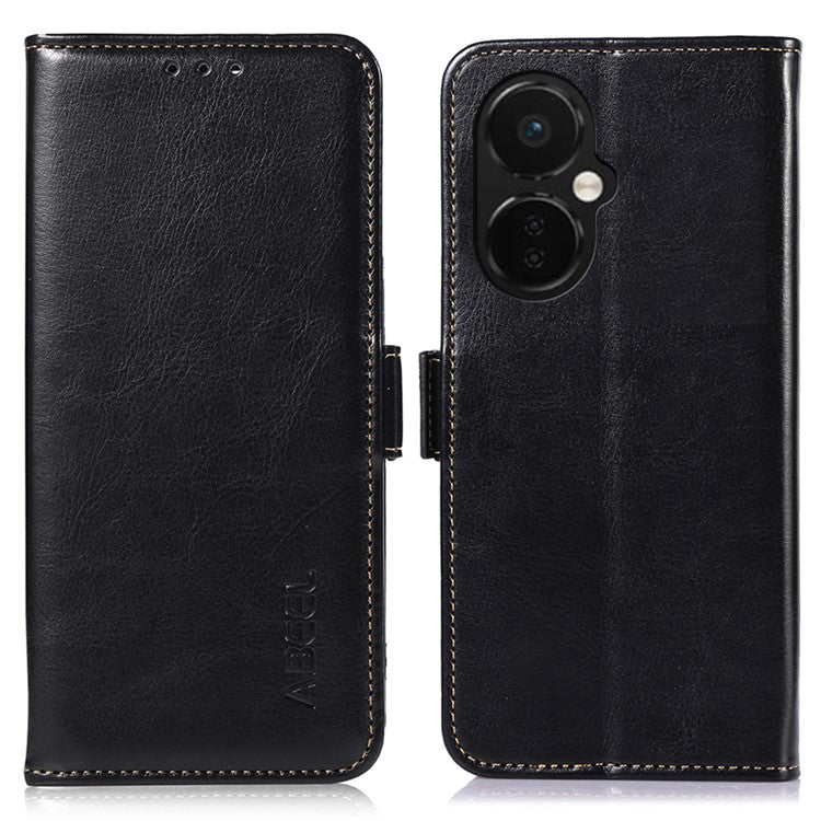ABEEL For OnePlus Nord CE 3 Lite 5G / Nord N30 5G PU Leather Case Crazy Horse Texture Wallet Stand Phone Cover - Black