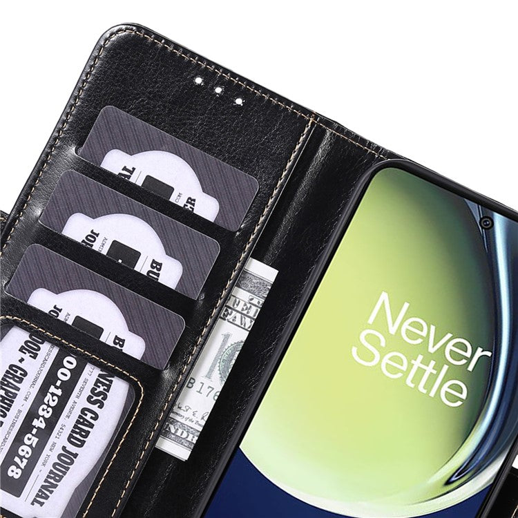 ABEEL For OnePlus 11 5G PU Leather Cell Phone Case Crazy Horse Texture Stand Wallet Flip Cover - Black