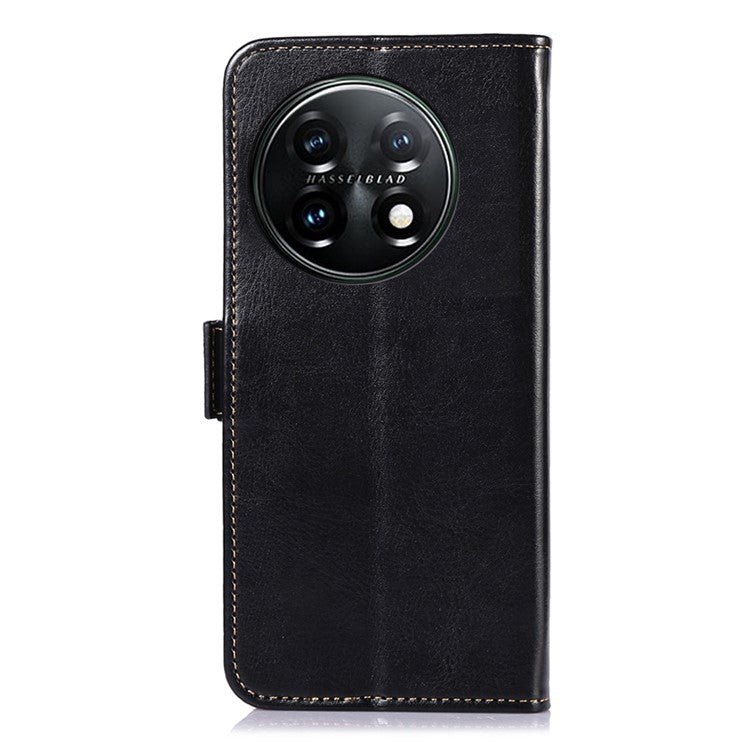 ABEEL For OnePlus 11 5G PU Leather Cell Phone Case Crazy Horse Texture Stand Wallet Flip Cover - Black
