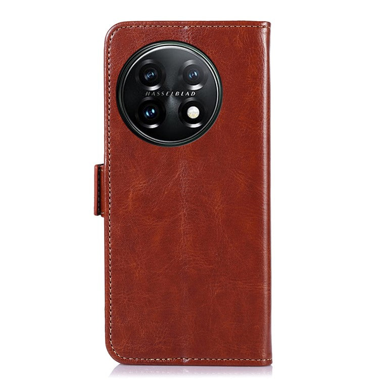 ABEEL For OnePlus 11 5G PU Leather Cell Phone Case Crazy Horse Texture Stand Wallet Flip Cover - Brown