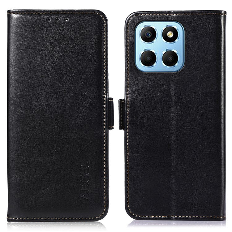 ABEEL PU Leather Phone Case for Honor X8 5G , Anti-Scratch Crazy Horse Texture Wallet Phone Cover - Black