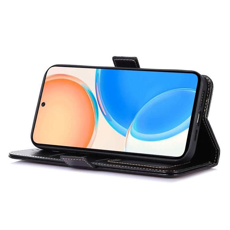ABEEL PU Leather Phone Case for Honor X8 5G , Anti-Scratch Crazy Horse Texture Wallet Phone Cover - Black