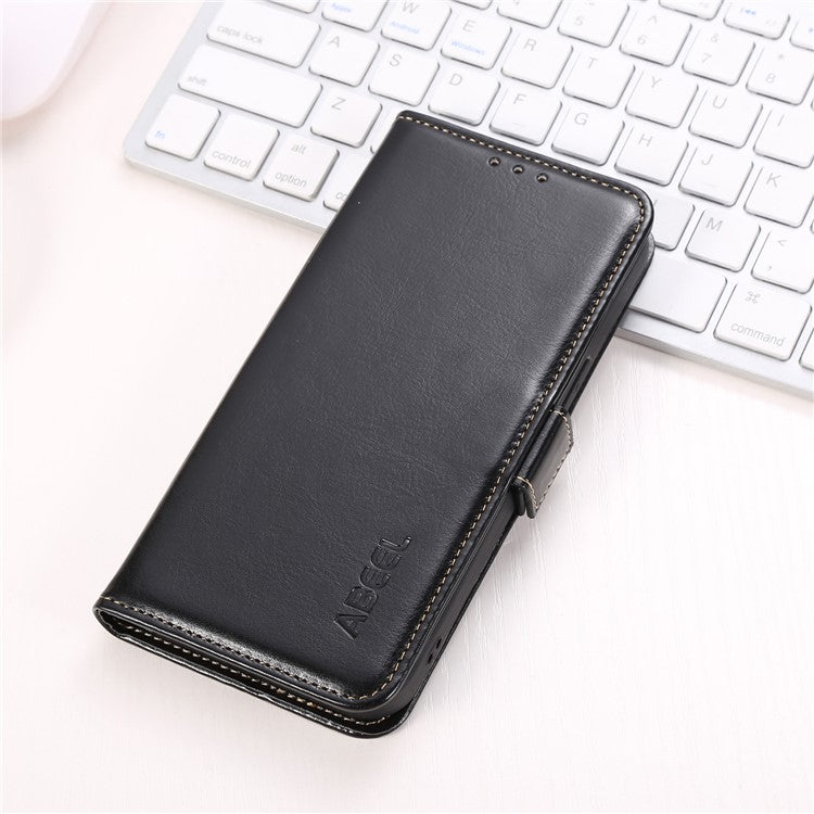 ABEEL PU Leather Phone Case for Honor X8 5G , Anti-Scratch Crazy Horse Texture Wallet Phone Cover - Black