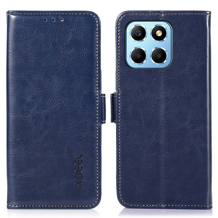 ABEEL PU Leather Phone Case for Honor X8 5G , Anti-Scratch Crazy Horse Texture Wallet Phone Cover - Blue