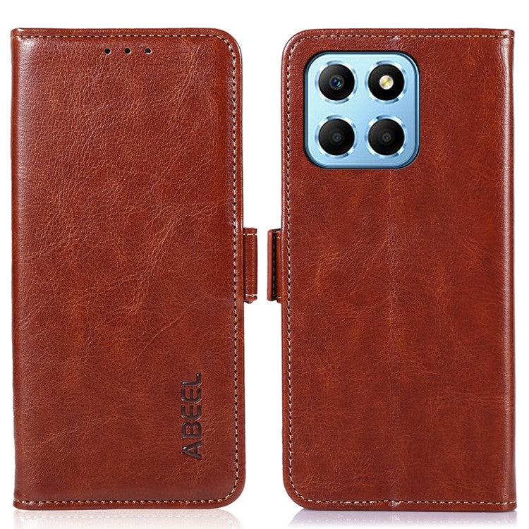ABEEL PU Leather Phone Case for Honor X8 5G , Anti-Scratch Crazy Horse Texture Wallet Phone Cover - Brown