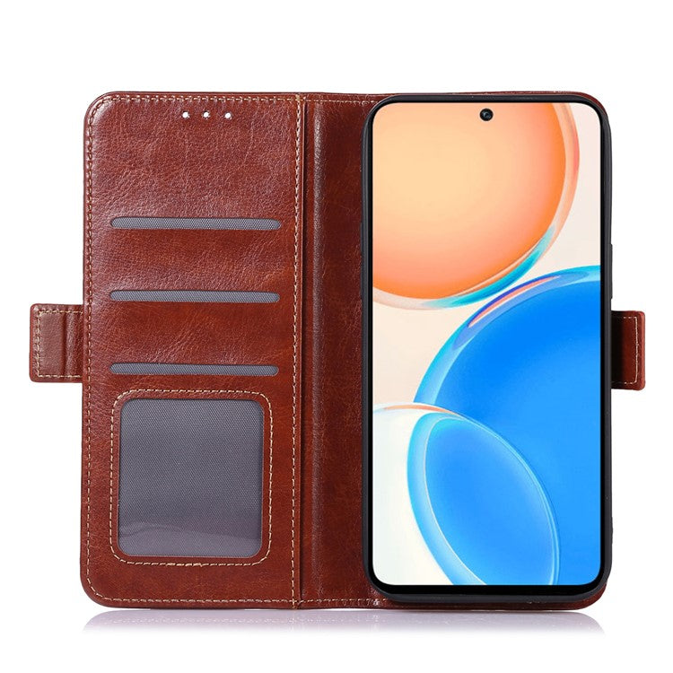 ABEEL PU Leather Phone Case for Honor X8 5G , Anti-Scratch Crazy Horse Texture Wallet Phone Cover - Brown
