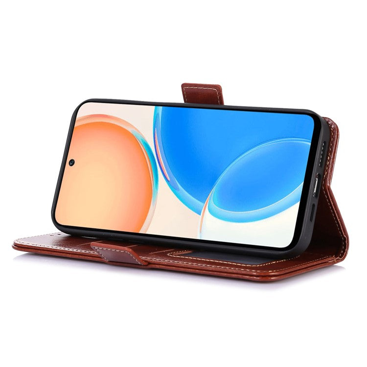 ABEEL PU Leather Phone Case for Honor X8 5G , Anti-Scratch Crazy Horse Texture Wallet Phone Cover - Brown