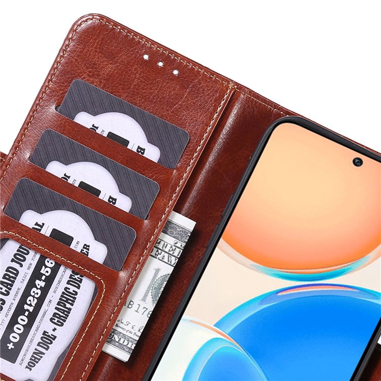 ABEEL PU Leather Phone Case for Honor X8 5G , Anti-Scratch Crazy Horse Texture Wallet Phone Cover - Brown