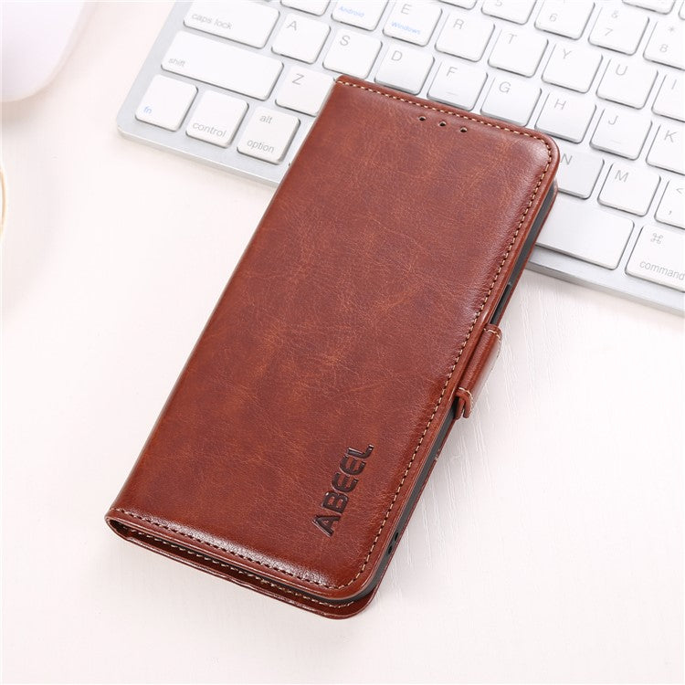 ABEEL PU Leather Phone Case for Honor X8 5G , Anti-Scratch Crazy Horse Texture Wallet Phone Cover - Brown