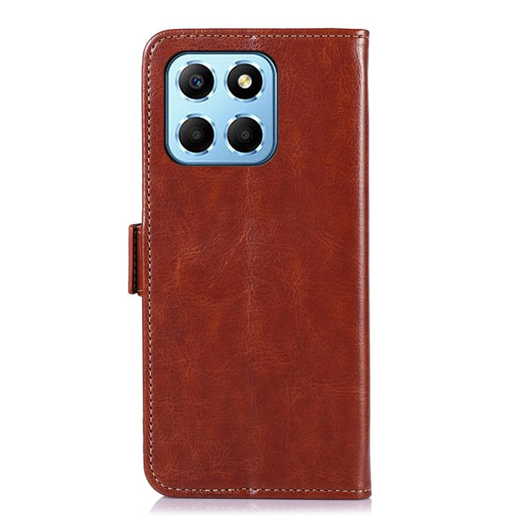 ABEEL PU Leather Phone Case for Honor X8 5G , Anti-Scratch Crazy Horse Texture Wallet Phone Cover - Brown