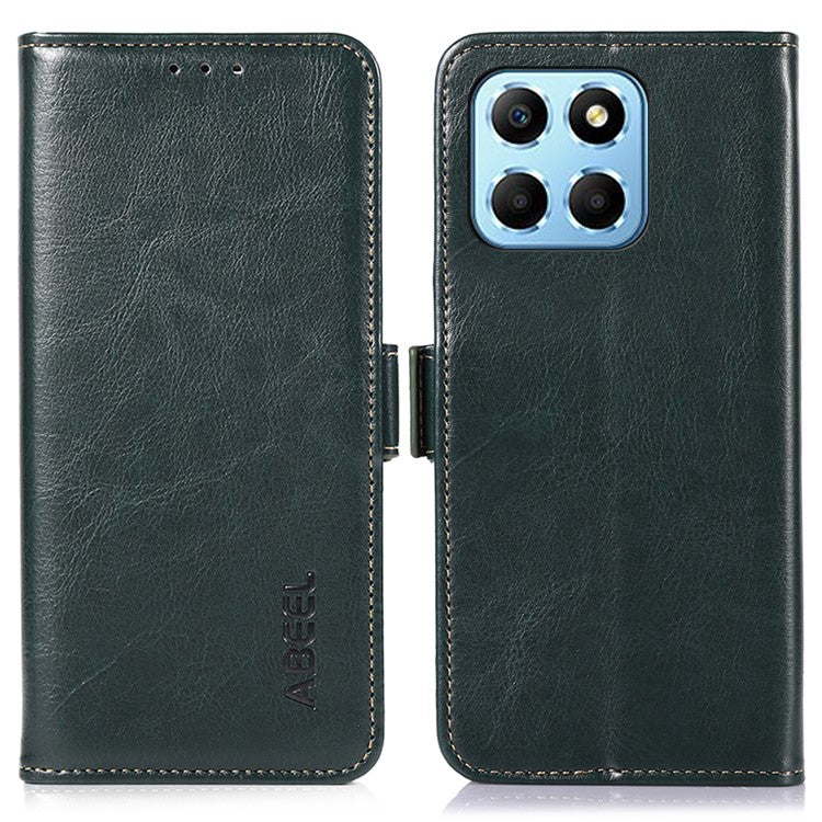 ABEEL PU Leather Phone Case for Honor X8 5G , Anti-Scratch Crazy Horse Texture Wallet Phone Cover - Green
