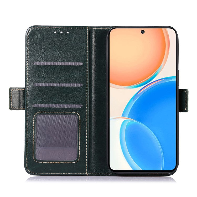 ABEEL PU Leather Phone Case for Honor X8 5G , Anti-Scratch Crazy Horse Texture Wallet Phone Cover - Green