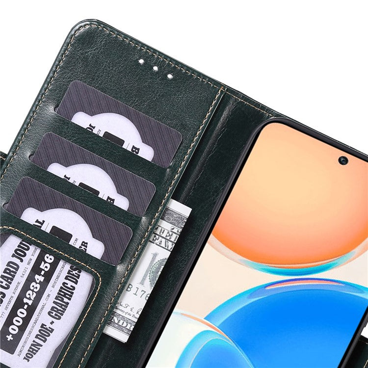 ABEEL PU Leather Phone Case for Honor X8 5G , Anti-Scratch Crazy Horse Texture Wallet Phone Cover - Green