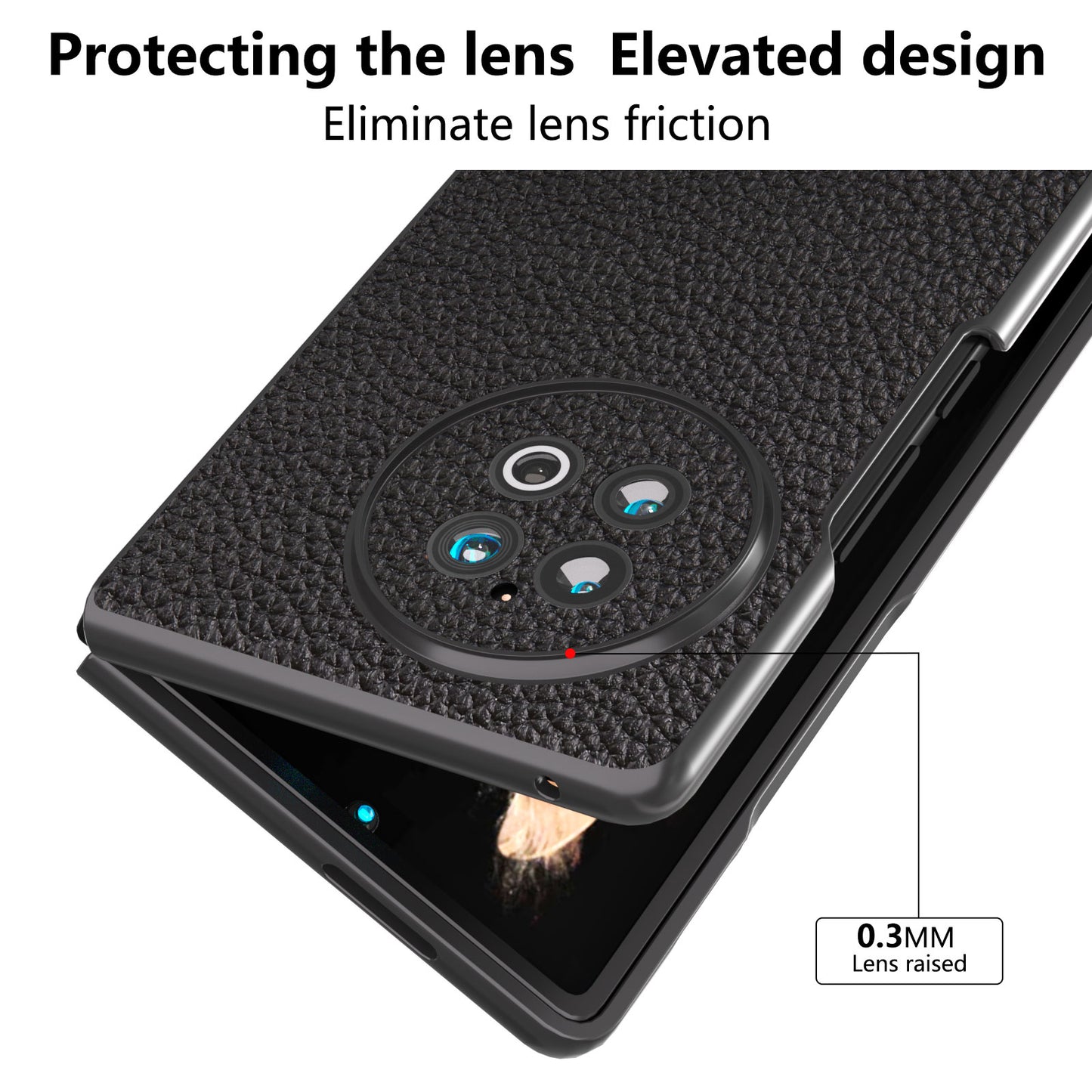 ABEEL For vivo X Fold2 Litchi Texture Phone Case Cowhide Leather + PC Ultra Thin Cover - Black