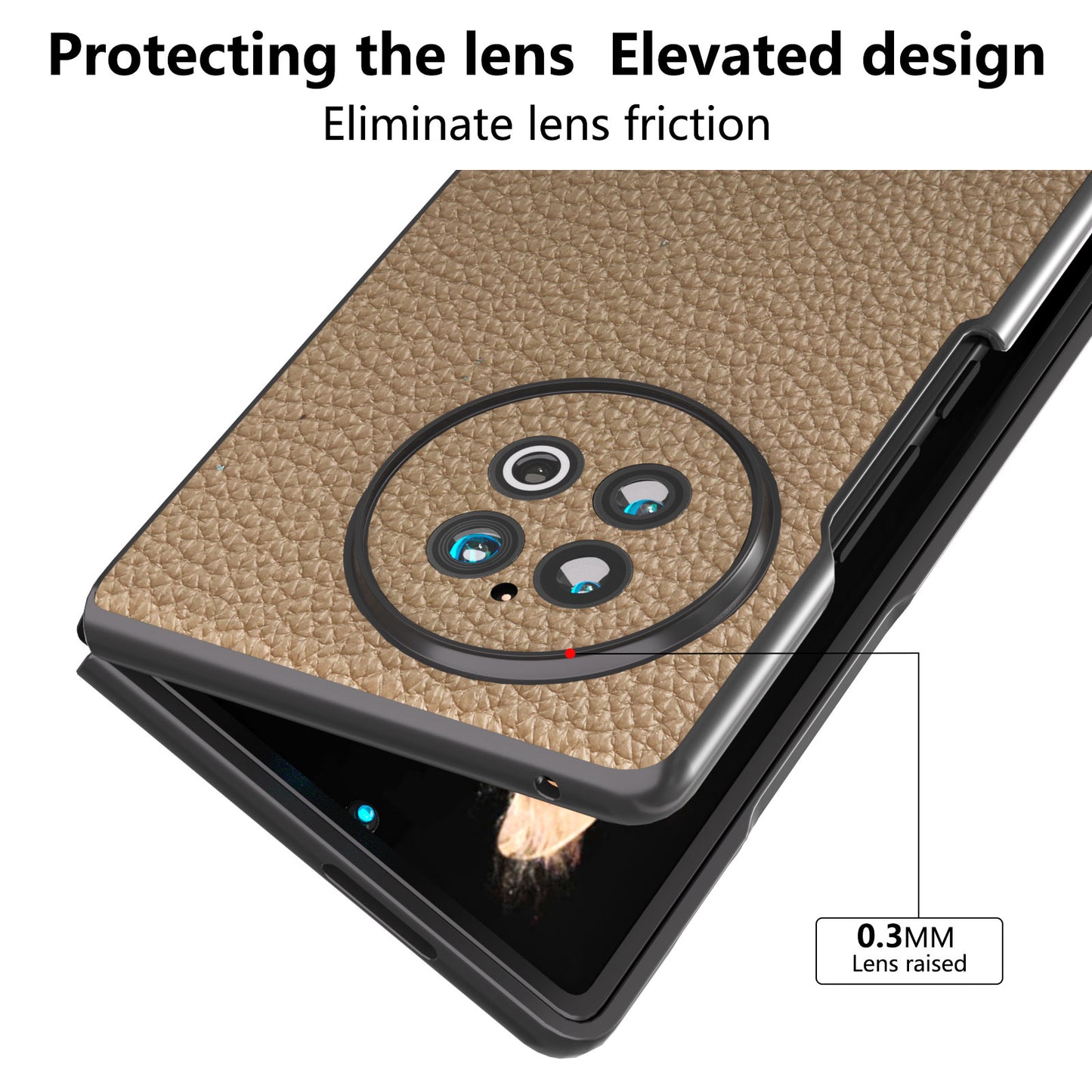 ABEEL For vivo X Fold2 Litchi Texture Phone Case Cowhide Leather + PC Ultra Thin Cover - Khaki