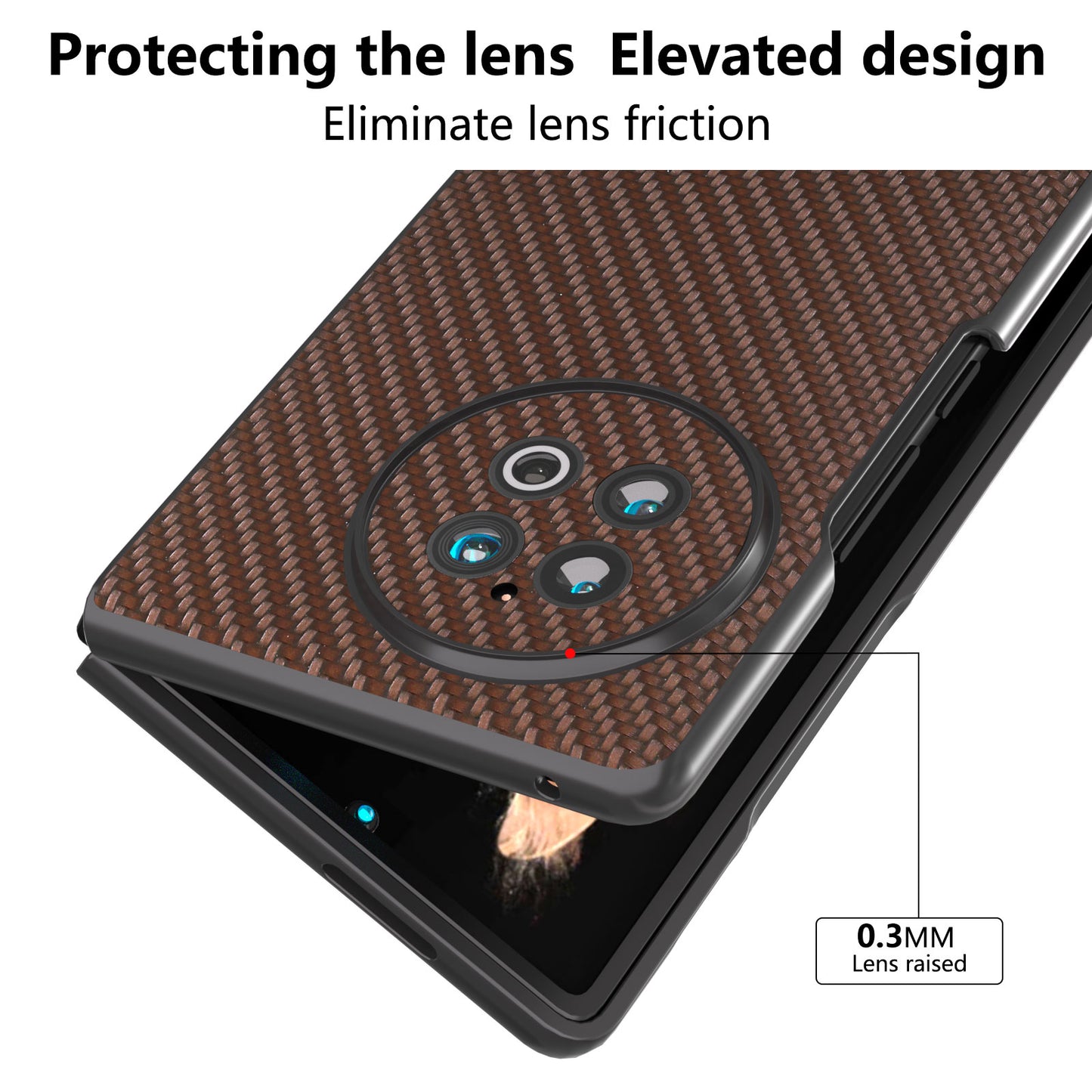 ABEEL For vivo X Fold2 Carbon Fiber Texture Phone Case PU Leather Coated PC Folding Phone Cover - Brown