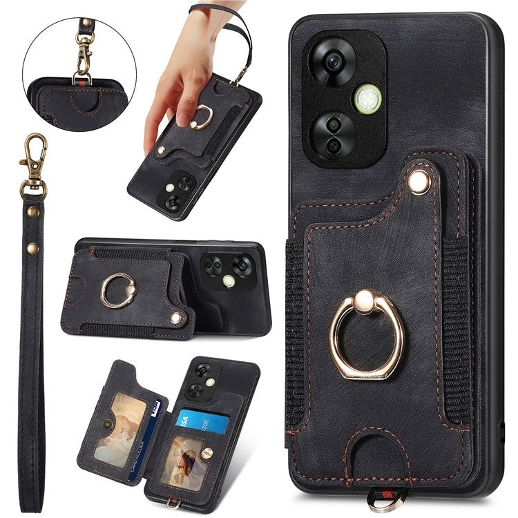 For OnePlus Nord CE 3 Lite 5G / Nord N30 5G RFID Blocking Kickstand Back Cover PU Leather Coated PC+TPU Phone Case with Card Holder - Black