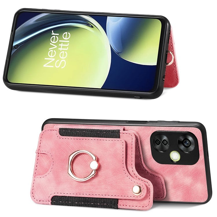 For OnePlus Nord CE 3 Lite 5G / Nord N30 5G RFID Blocking Kickstand Back Cover PU Leather Coated PC+TPU Phone Case with Card Holder - Rose Pink
