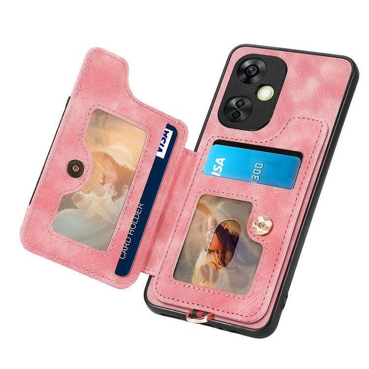 For OnePlus Nord CE 3 Lite 5G / Nord N30 5G RFID Blocking Kickstand Back Cover PU Leather Coated PC+TPU Phone Case with Card Holder - Rose Pink