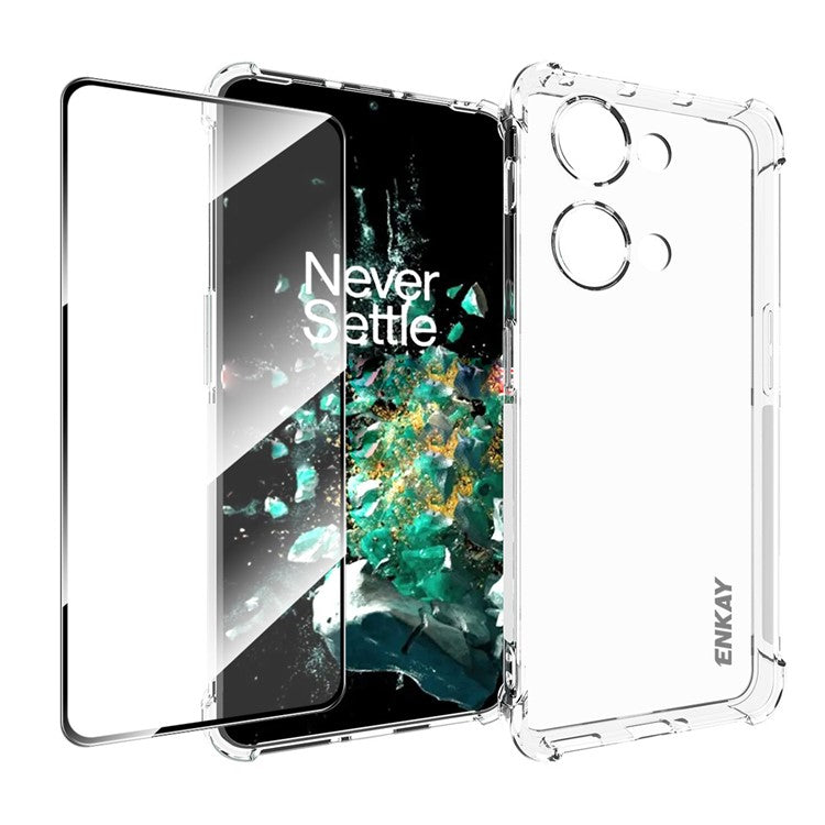 ENKAY HAT PRINCE TPU Case for OnePlus Nord 3 5G / Ace 2V Shockproof Clear Phone Cover with High Aluminium-silicon Glass Film