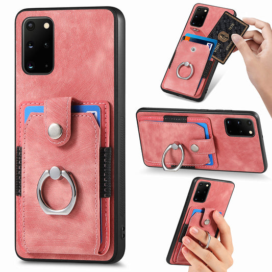 Phone Case for Samsung Galaxy S20 Plus 4G / 5G , Kickstand Ring Holder PU Leather+PC+TPU Cover with Card Slot - Rose Pink