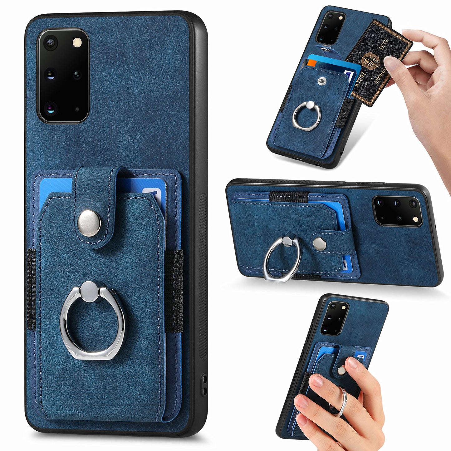Phone Case for Samsung Galaxy S20 Plus 4G / 5G , Kickstand Ring Holder PU Leather+PC+TPU Cover with Card Slot - Dark Blue
