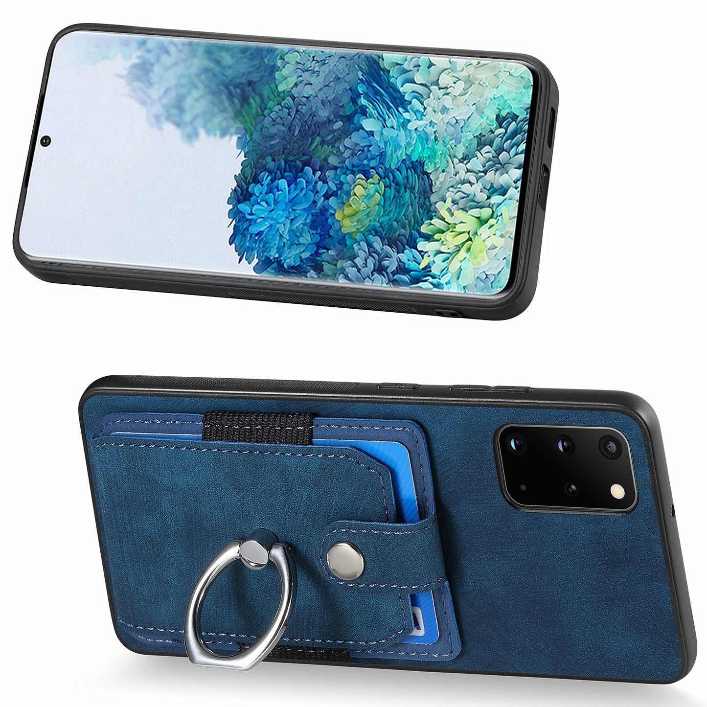 Phone Case for Samsung Galaxy S20 Plus 4G / 5G , Kickstand Ring Holder PU Leather+PC+TPU Cover with Card Slot - Dark Blue
