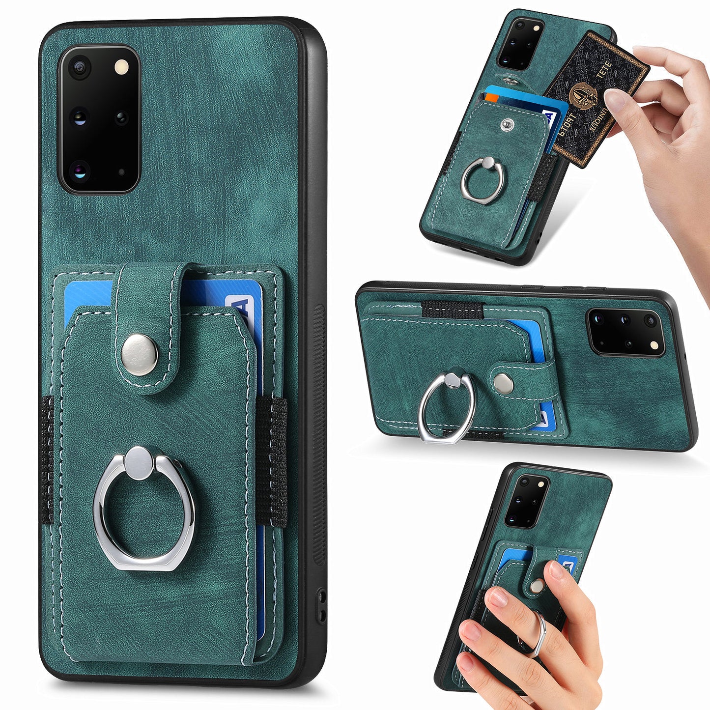 Phone Case for Samsung Galaxy S20 Plus 4G / 5G , Kickstand Ring Holder PU Leather+PC+TPU Cover with Card Slot - Green