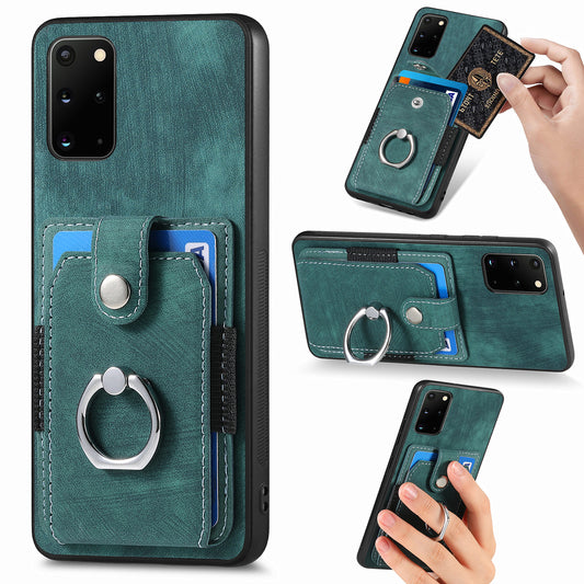 Phone Case for Samsung Galaxy S20 Plus 4G / 5G , Kickstand Ring Holder PU Leather+PC+TPU Cover with Card Slot - Green