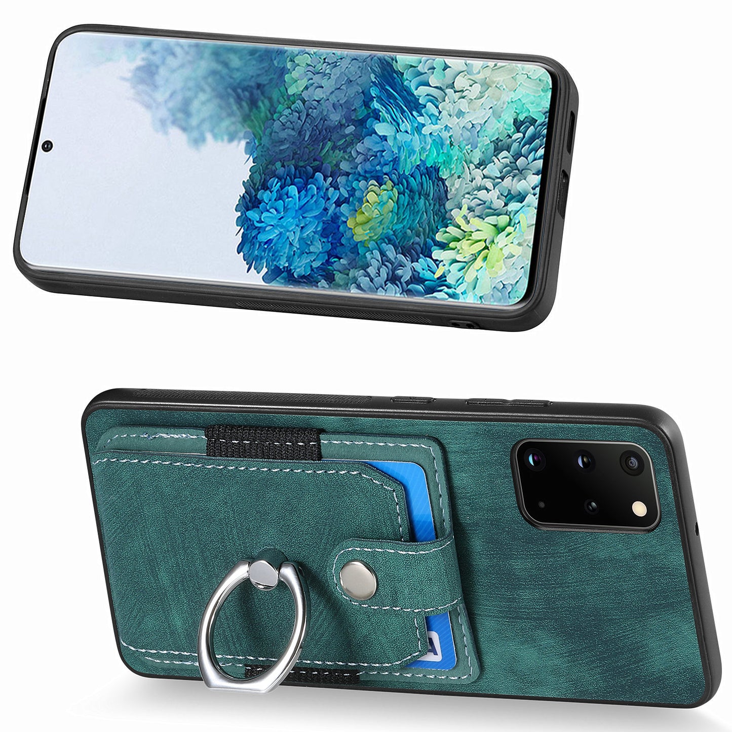 Phone Case for Samsung Galaxy S20 Plus 4G / 5G , Kickstand Ring Holder PU Leather+PC+TPU Cover with Card Slot - Green