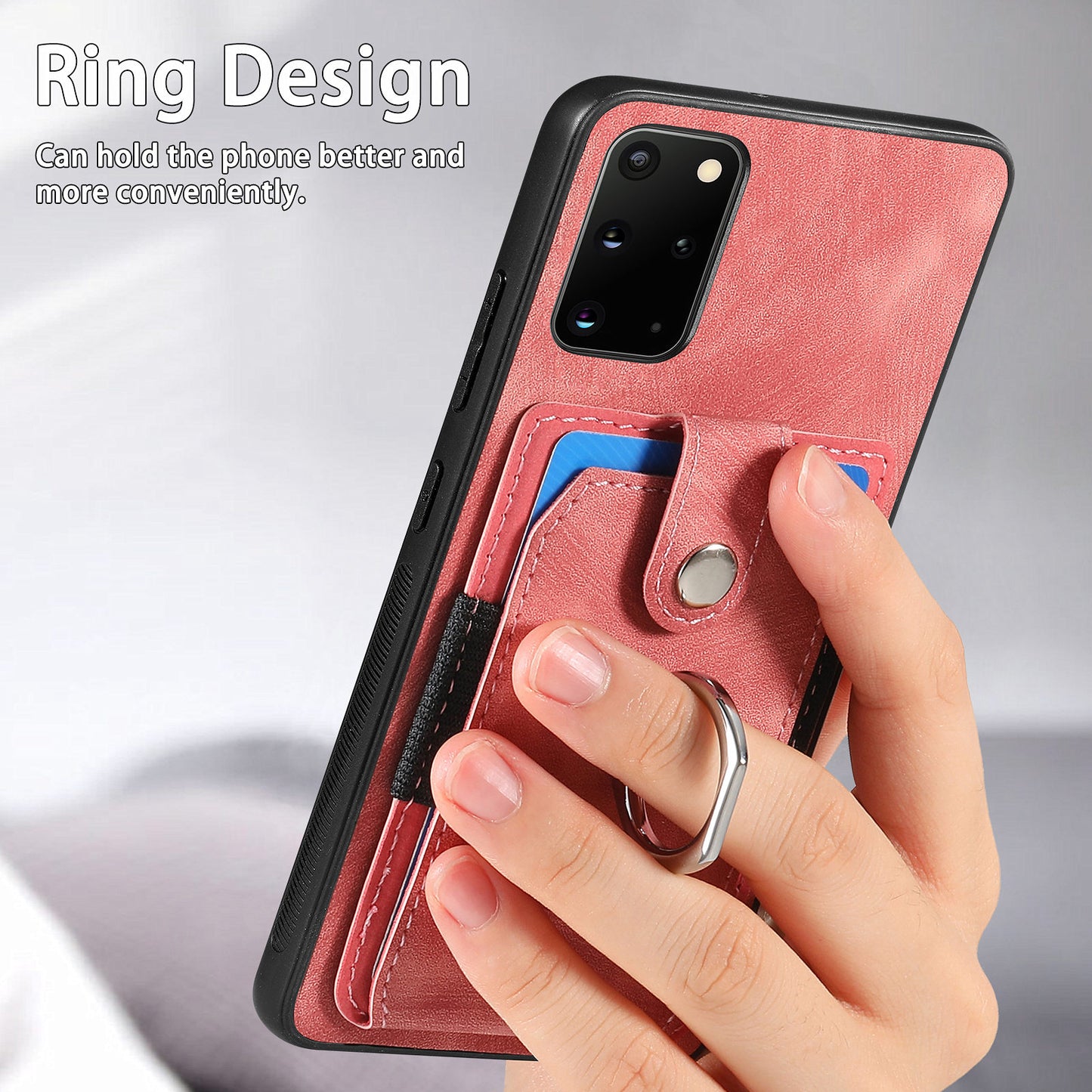 Phone Case for Samsung Galaxy S20 Plus 4G / 5G , Kickstand Ring Holder PU Leather+PC+TPU Cover with Card Slot - Black