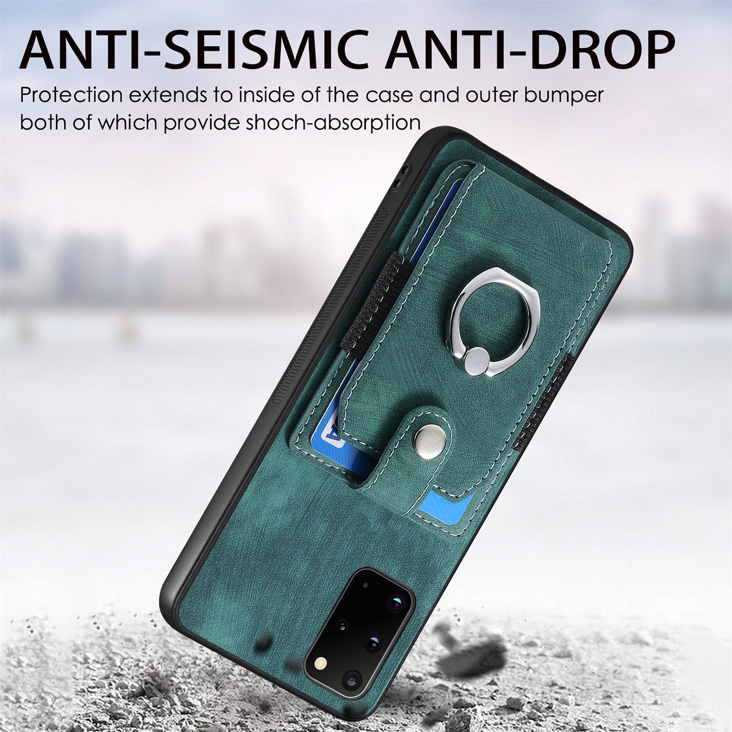 Phone Case for Samsung Galaxy S20 Plus 4G / 5G , Kickstand Ring Holder PU Leather+PC+TPU Cover with Card Slot - Black