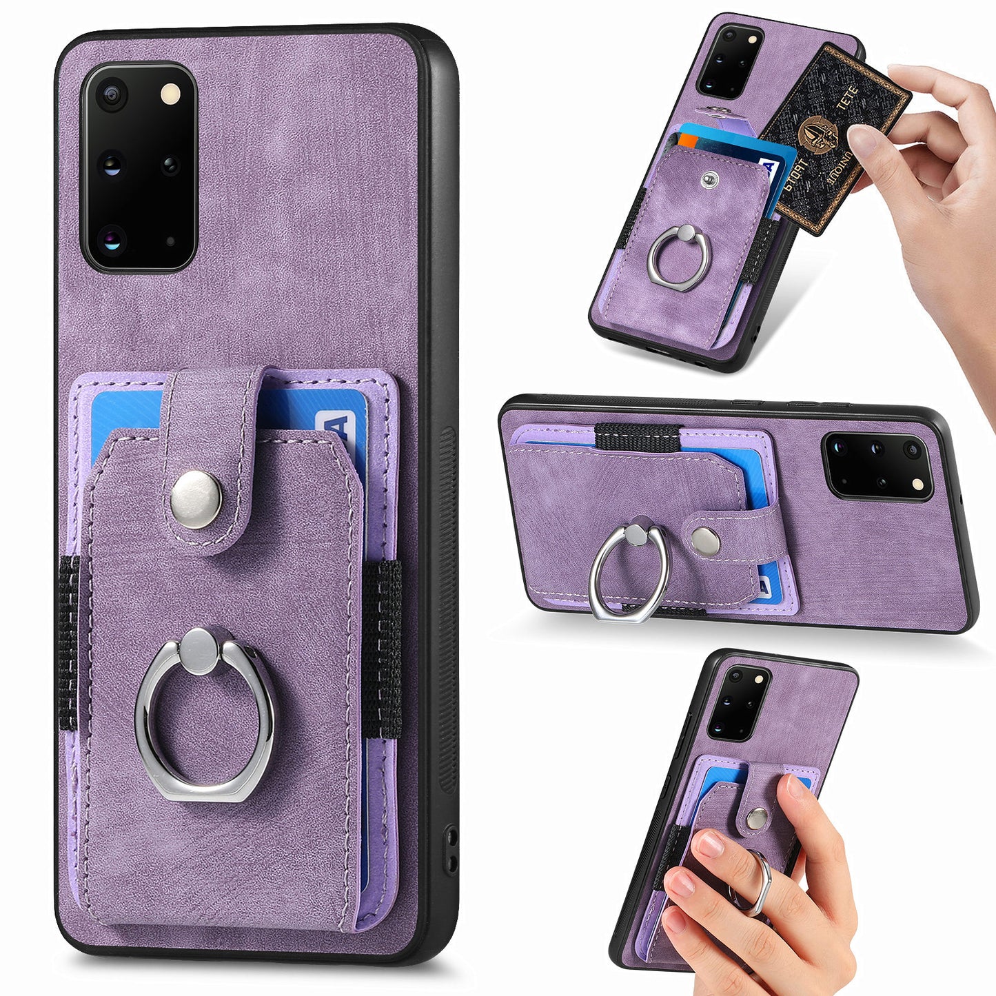 Phone Case for Samsung Galaxy S20 Plus 4G / 5G , Kickstand Ring Holder PU Leather+PC+TPU Cover with Card Slot - Light Purple