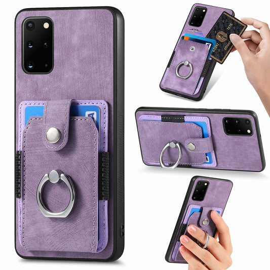 Phone Case for Samsung Galaxy S20 Plus 4G / 5G , Kickstand Ring Holder PU Leather+PC+TPU Cover with Card Slot - Light Purple