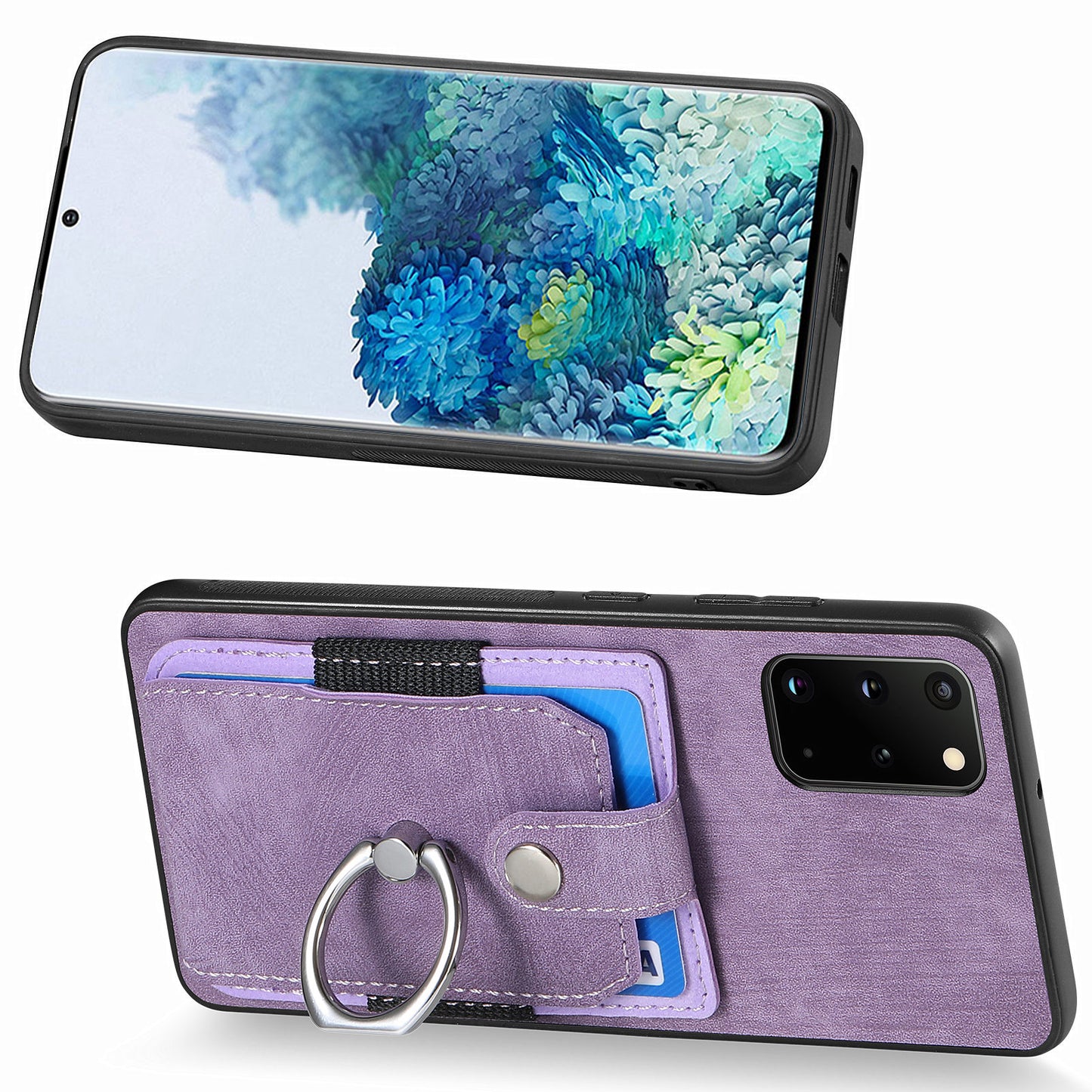 Phone Case for Samsung Galaxy S20 Plus 4G / 5G , Kickstand Ring Holder PU Leather+PC+TPU Cover with Card Slot - Light Purple