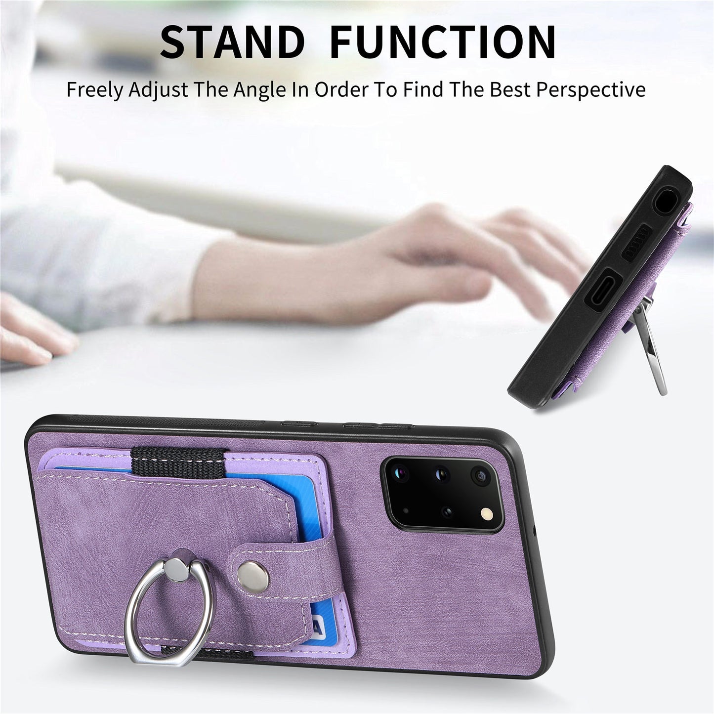 Phone Case for Samsung Galaxy S20 Plus 4G / 5G , Kickstand Ring Holder PU Leather+PC+TPU Cover with Card Slot - Light Purple