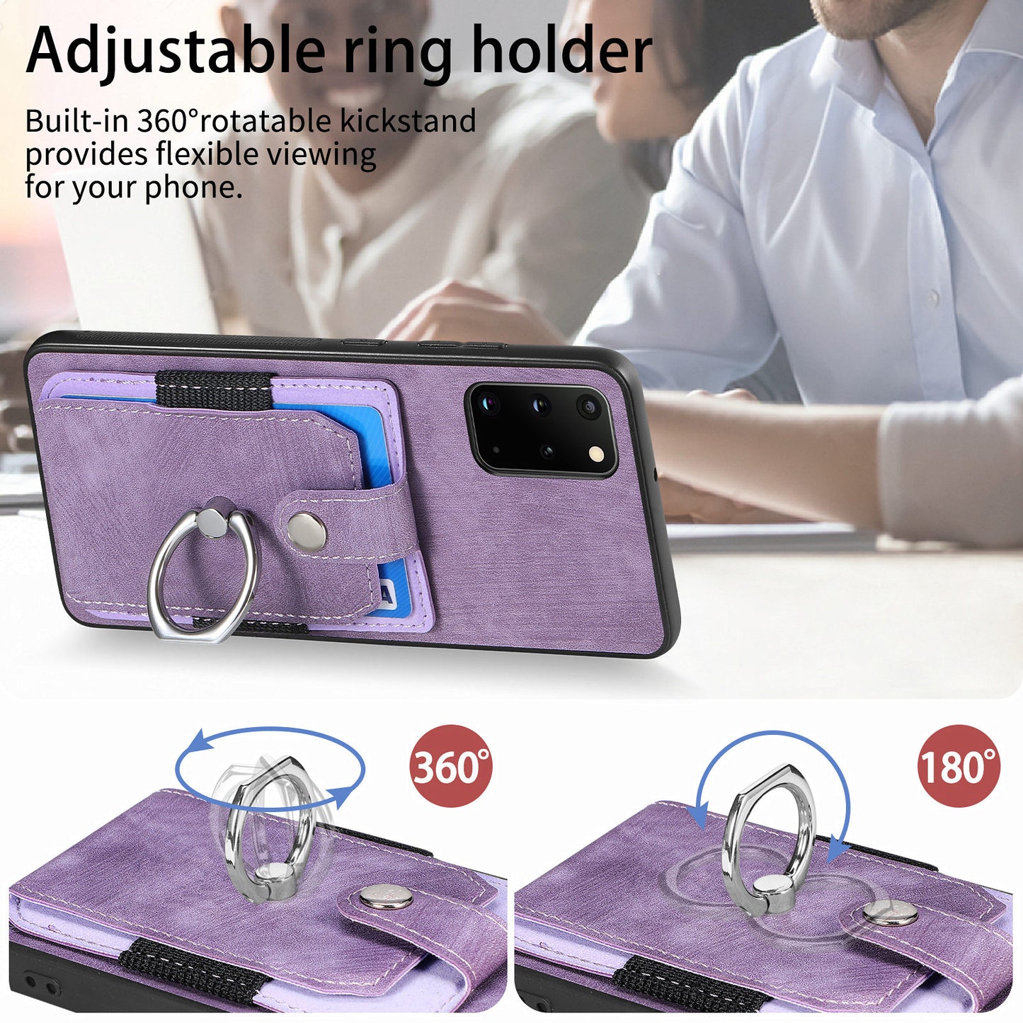 Phone Case for Samsung Galaxy S20 Plus 4G / 5G , Kickstand Ring Holder PU Leather+PC+TPU Cover with Card Slot - Light Purple