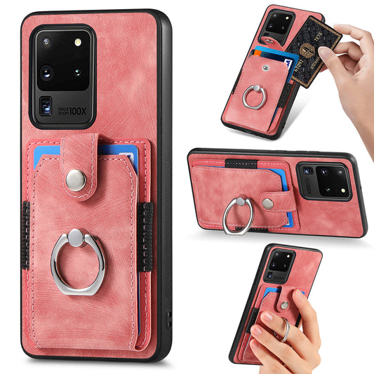 Phone Case for Samsung Galaxy S20 Ultra Card Holder Kickstand Slim Case PU Leather TPU PC Cover - Rose Pink