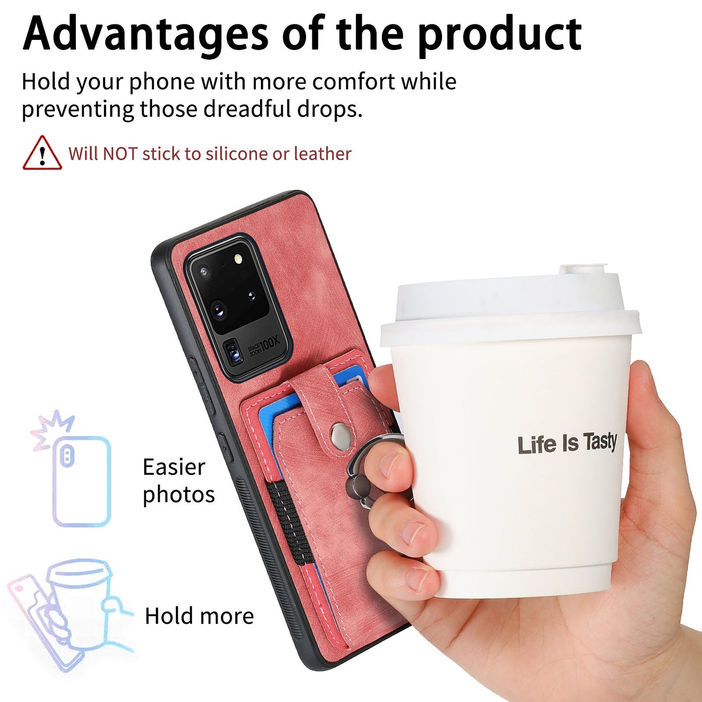 Phone Case for Samsung Galaxy S20 Ultra Card Holder Kickstand Slim Case PU Leather TPU PC Cover - Rose Pink