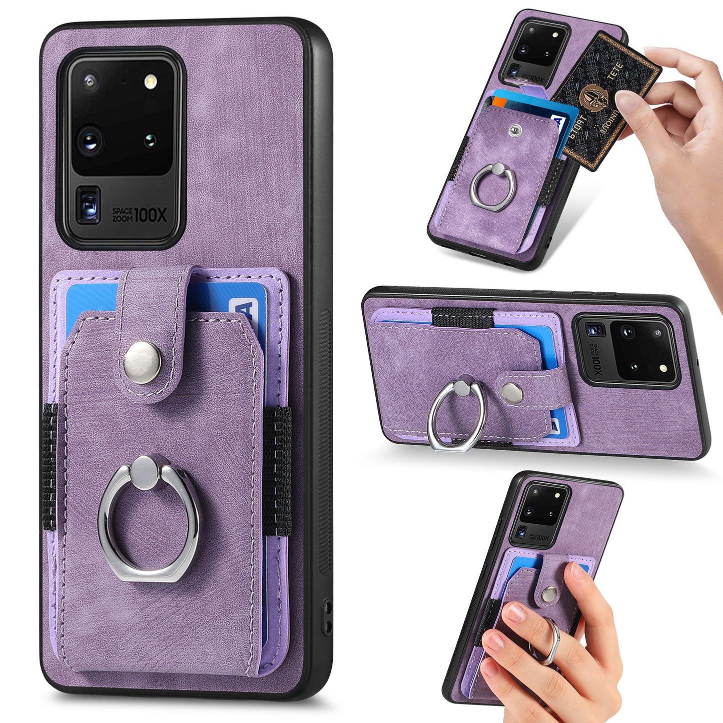 Phone Case for Samsung Galaxy S20 Ultra Card Holder Kickstand Slim Case PU Leather TPU PC Cover - Light Purple